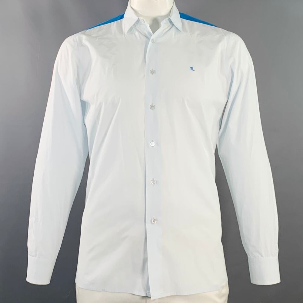 RAF SIMONS Size 42 Light Blue Aqua Cotton Button Down Long Sleeve Shirt